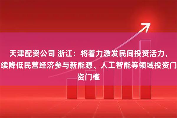 天津配资公司 浙江：将着力激发民间投资活力，持续降低民营经济参与新能源、人工智能等领域投资门槛