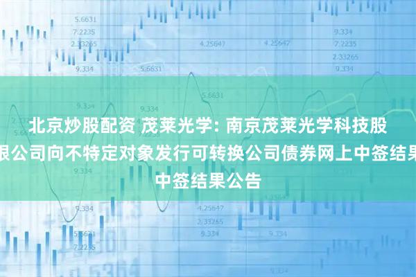 北京炒股配资 茂莱光学: 南京茂莱光学科技股份有限公司向不特定对象发行可转换公司债券网上中签结果公告