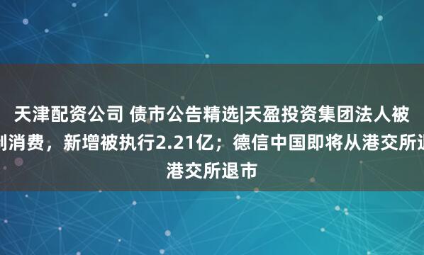 天津配资公司 债市公告精选|天盈投资集团法人被限制消费，新增被执行2.21亿；德信中国即将从港交所退市